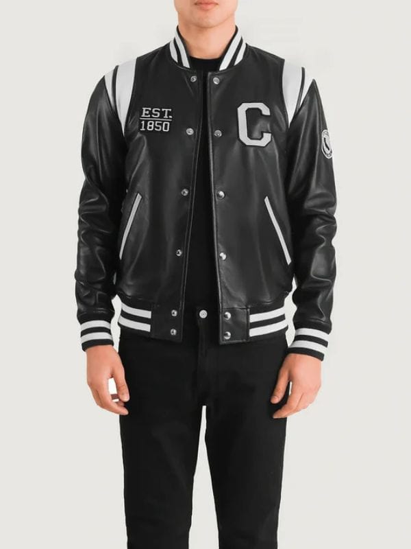 Liberte California Black Leather Varsity Jacket