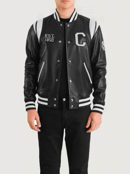 Liberte California Black Leather Varsity Jacket