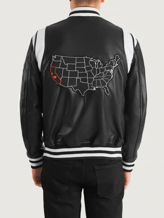 Liberte California Black Leather Varsity Jacket
