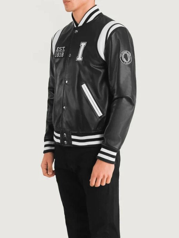 Liberte Illinois Black Leather Varsity Jacket