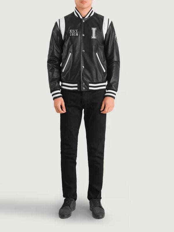 Liberte Illinois Black Leather Varsity Jacket