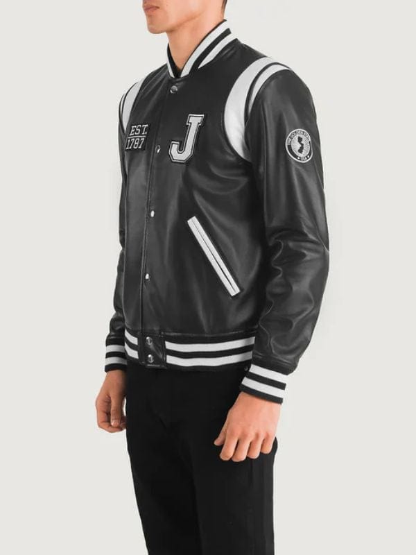 Liberte New Jersey Black Leather Varsity Jacket