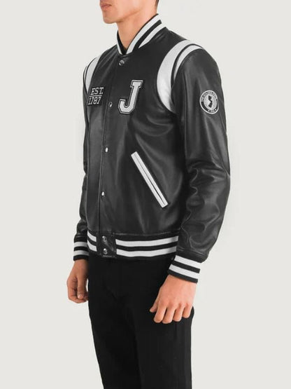 Liberte New Jersey Black Leather Varsity Jacket