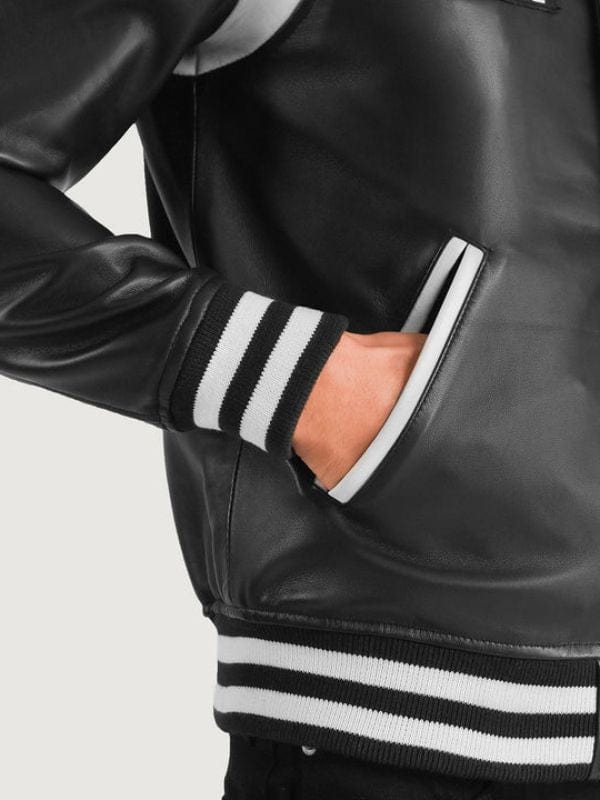 Liberte New Jersey Black Leather Varsity Jacket