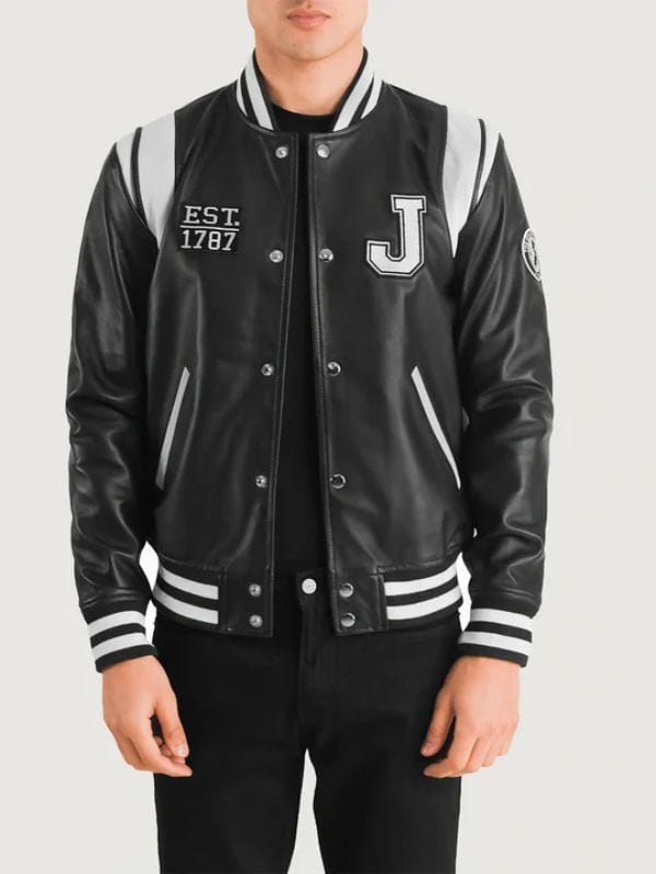 Liberte New Jersey Black Leather Varsity Jacket