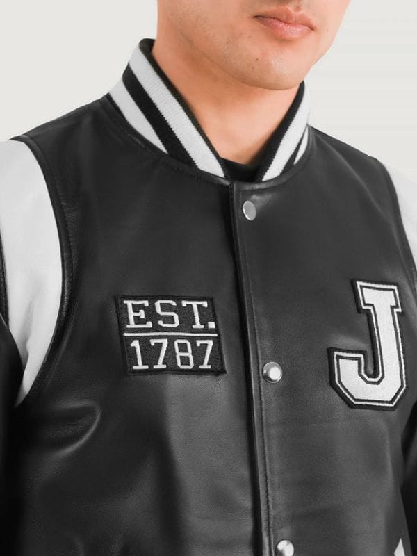Liberte New Jersey Black Leather Varsity Jacket