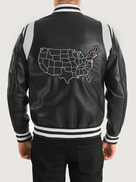 Liberte New Jersey Black Leather Varsity Jacket