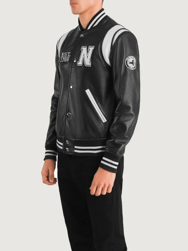 Liberte New York Black Leather Varsity Jacket