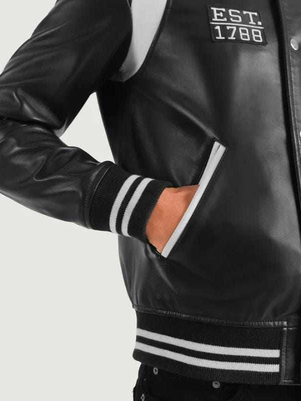Liberte New York Black Leather Varsity Jacket