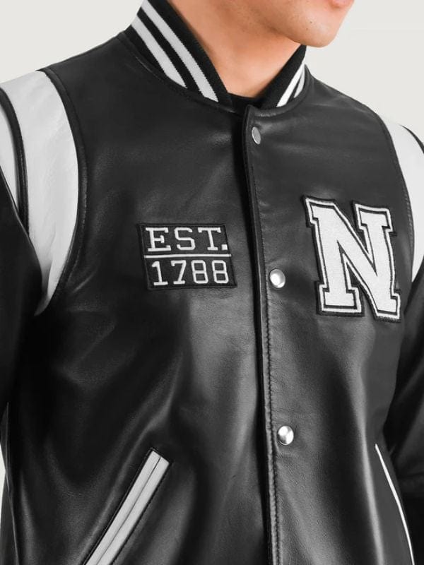 Liberte New York Black Leather Varsity Jacket