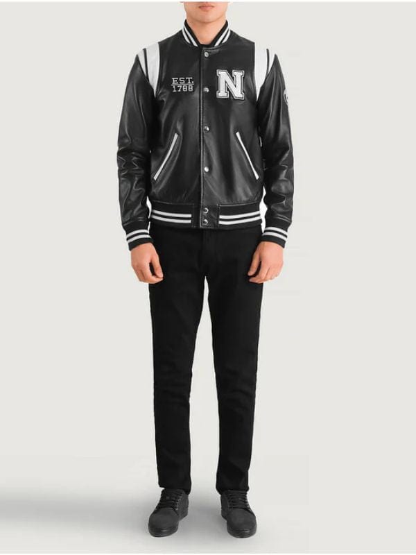 Liberte New York Black Leather Varsity Jacket