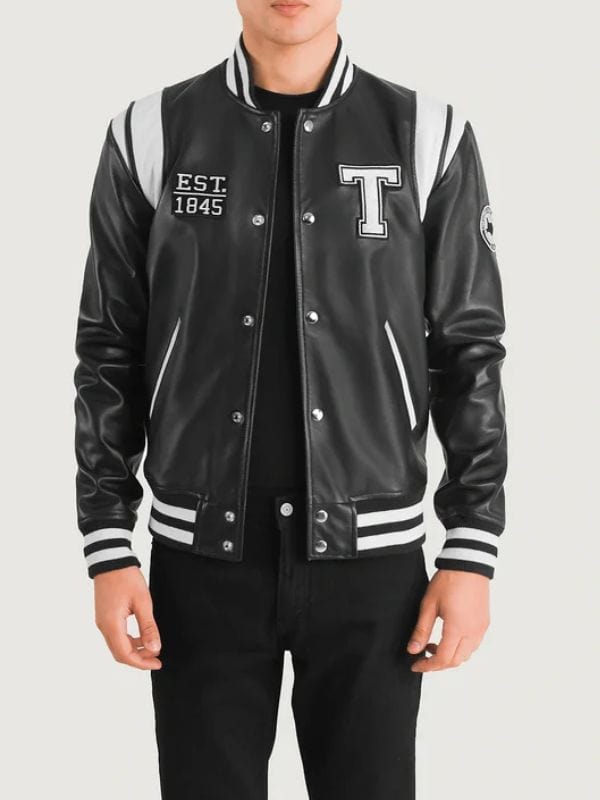 Liberte Texas Black Leather Varsity Jacket