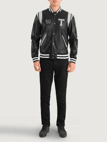 Liberte Texas Black Leather Varsity Jacket