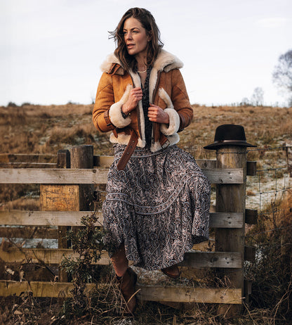 Kristy Vintage Cognac Women’s Cropped Shearling Bomber Jacket