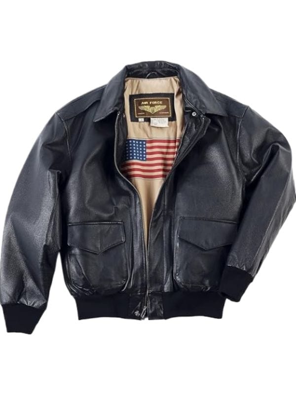 Men's Air Force A-2 Leather Flight Black Bomber Jacket