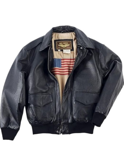 Men's Air Force A-2 Leather Flight Black Bomber Jacket