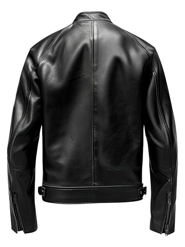 Men's Black Café Racer Leather Jacket – Genuine Sheepskin Motorcycle Style