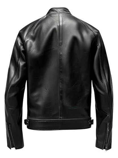 Men's Black Café Racer Leather Jacket – Genuine Sheepskin Motorcycle Style