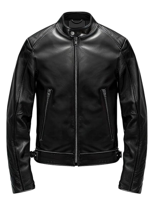 Men's Black Café Racer Leather Jacket – Genuine Sheepskin Motorcycle Style