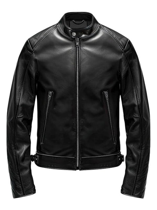 Men's Black Café Racer Leather Jacket – Genuine Sheepskin Motorcycle Style