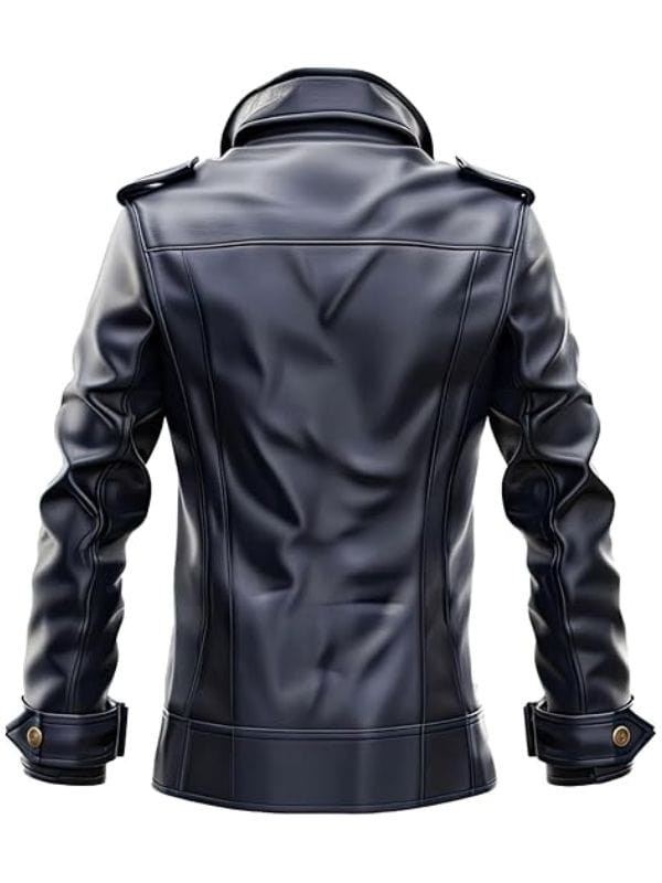 Men’s Black Genuine Sheepskin Double Breasted Leather Peacoat