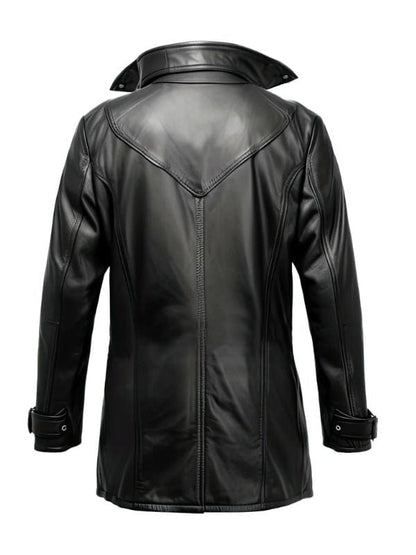 Men’s Black Genuine Sheepskin Shirt Collar Leather Coat