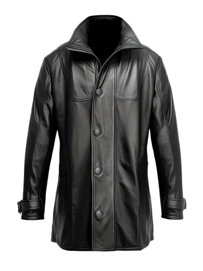 Men’s Black Genuine Sheepskin Shirt Collar Leather Coat