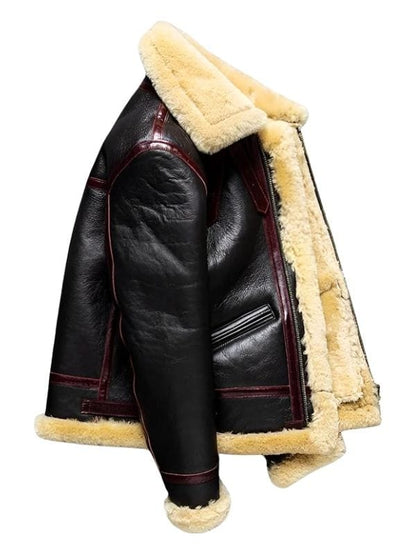 Men's Black RAF B3 Bomber Genuine Sheepskin Shearling Leather Jacket