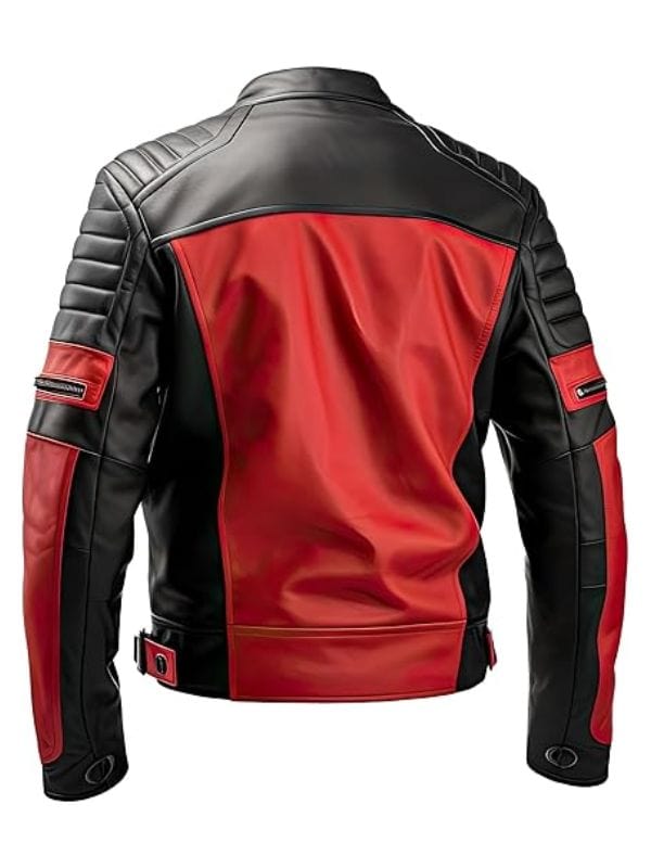 Black and red quilted biker jacket – men’s slim fit leather moto style by Arna Luxe