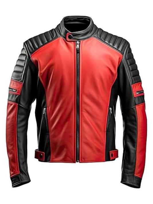 Black and red quilted biker jacket – men’s slim fit leather moto style by Arna Luxe