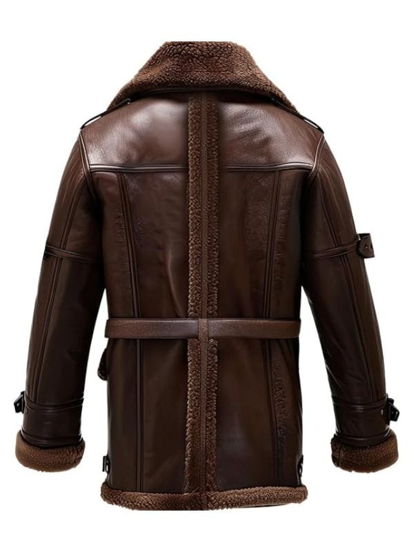 Men’s Brown Genuine Sheepskin Shearling Mid-Length Flight Leather Jacket