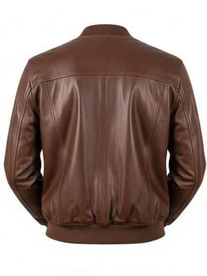 Men's Classic Dark Brown Leather Bomber Jacket