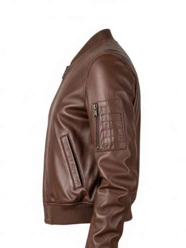 Men's Classic Dark Brown Leather Bomber Jacket