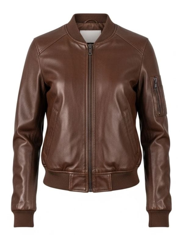 Men's Classic Dark Brown Leather Bomber Jacket