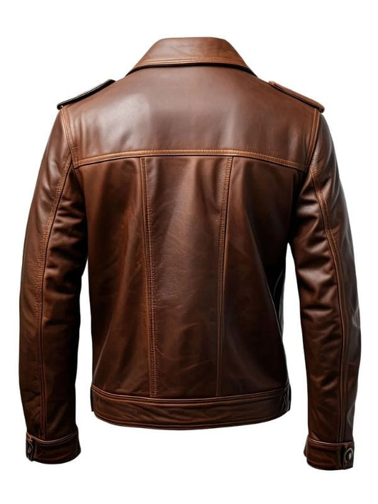 Men’s Dark Brown Trucker Jacket made from genuine sheepskin with shirt collar – Arna Luxe