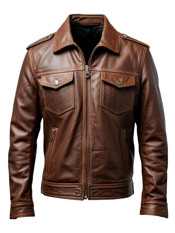 Men’s Dark Brown Trucker Jacket made from genuine sheepskin with shirt collar – Arna Luxe