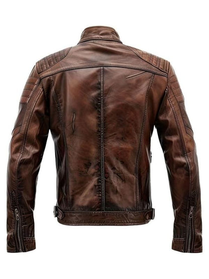 “Men’s Distressed Brown Café Racer Jacket Vintage Motorcycle Leather Arna Luxe”