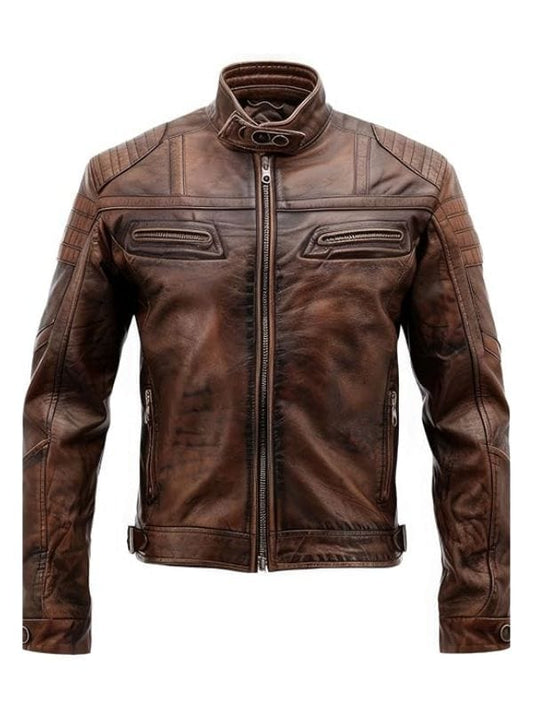 “Men’s Distressed Brown Café Racer Jacket Vintage Motorcycle Leather Arna Luxe”