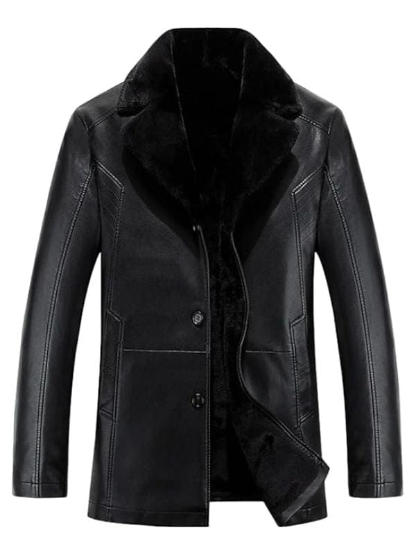 Men’s Genuine Sheepskin Double Lapel Collar Black Leather Coat