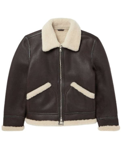 Men's Luxurious Dark Brown Shearling Lined Aviator Bomber Jacket