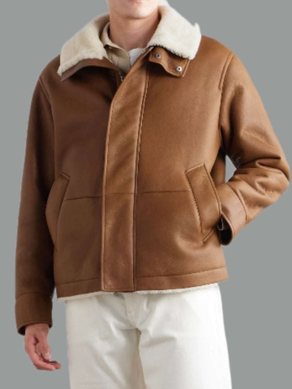 Men's Luxury Tan Brown Shearling Aviator Leather Jacket