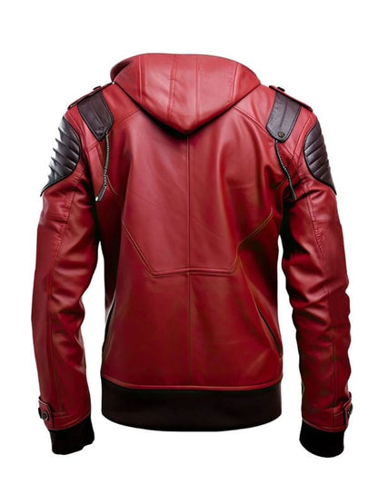 Men’s Red Genuine Sheepskin Stylish Hooded Jacket
