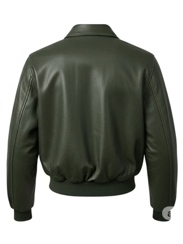 Men's Stylish Olive Green Leather Bomber Jacket