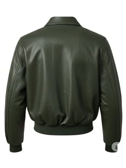 Men's Stylish Olive Green Leather Bomber Jacket