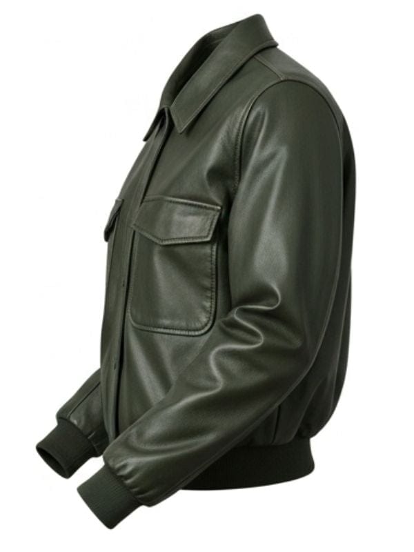 Men's Stylish Olive Green Leather Bomber Jacket