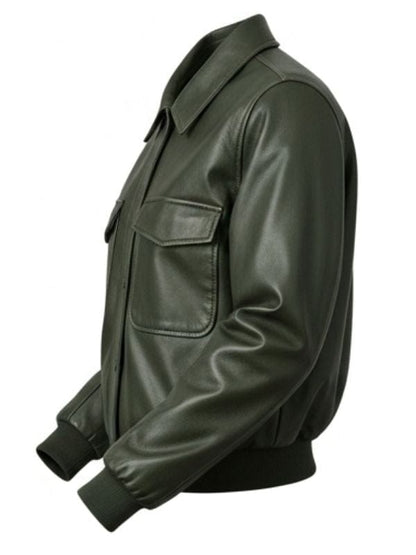 Men's Stylish Olive Green Leather Bomber Jacket