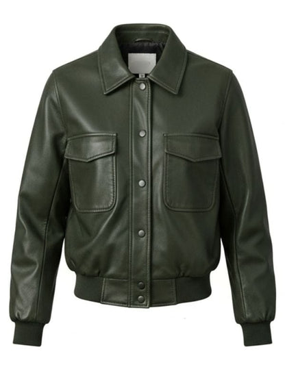Men's Stylish Olive Green Leather Bomber Jacket