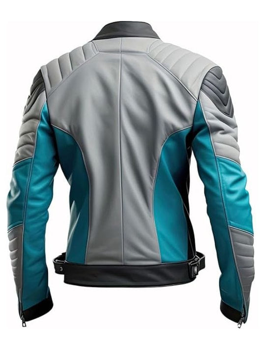 “Men's Turquoise & Black Quilted Slim-Fit Biker Jacket Streetwear Motorcycle Arna Luxe”