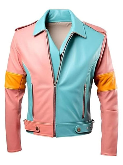 Men’s Retro Hiphop Biker Jacket – Multicolor Vintage Streetwear Style