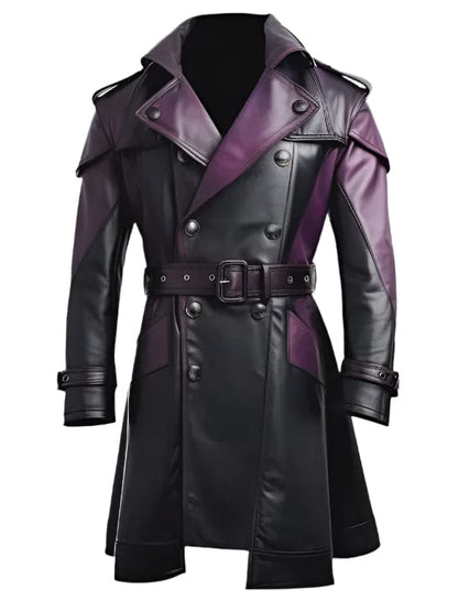 Men's Vintage Steampunk Purple and Black Leather Trench Coat